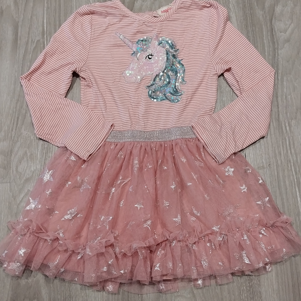 BMagical Girls Sparkling Unicorn Pink Ruffle Dress Size 6